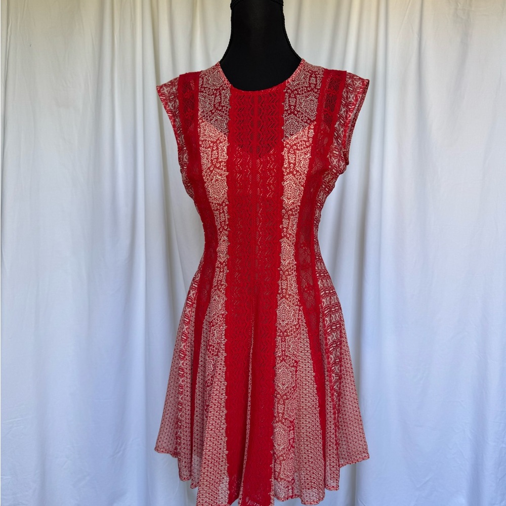 Red and Cream Lace Dress